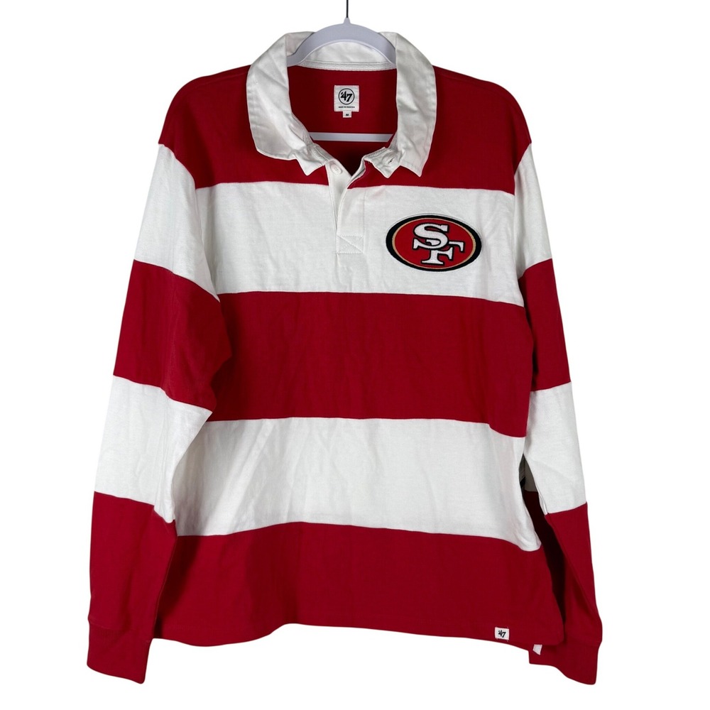 47 Brand Mens‎ Size M San Francisco 49ers Rugby Shirt Long Sleeve Red White NFL